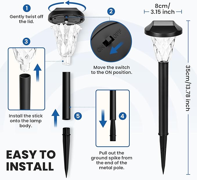 GIGALUMI Solar Outdoor Lights,Solar Lights Outdoor Waterproof 10 Pack,Cool White Solar Pathway Lights for Outside,Outdoor Lights Solar Powered Garden Decoration for Pathway,Patio,Lawn,Yard