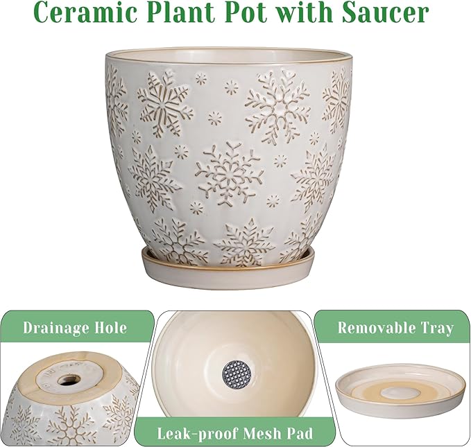 Ceramic Planter 8 Inch Plant Pot with Drainage Hole and Saucer Ceramic Pots for Indoor Plants Outdoor Large Flower Pot for Home Decor White