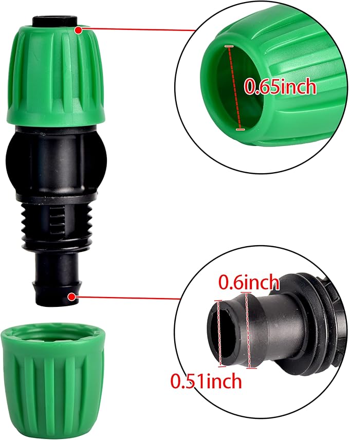 Drip Irrigation Parts, 1/2 inch Irrigation Tubing Coupling Connectors, Locking Caps Barbed Fittings, Fit OD 0.60"-OD 0.65" PE Pipe For Garden Irrigation System-12 Pcs/pack