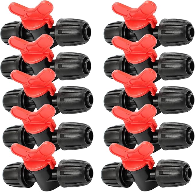 10Pcs Drip Switch Valve, In Line Barb Switch Valve for 1/2 Inch Drip Pipe (1/2" ID x0.64'' OD), Leak-Proof Direct Irrigation Component for Garden Systems