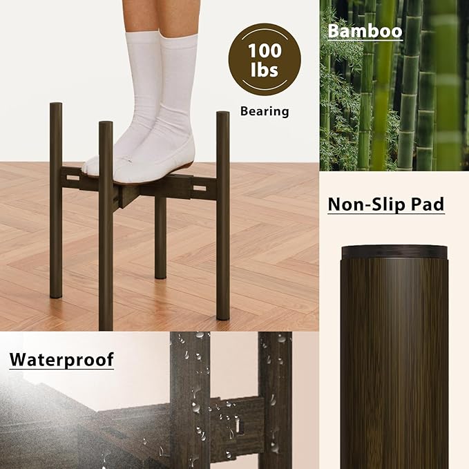 Adjustable Plant Stand Indoor, Bamboo Plant Holder 8 to 12 Inches, Small Corner Planter Stand for Indoor Plants, Single Floor Plant Stand for Living Room Balcony Bedroom, Tea Brown
