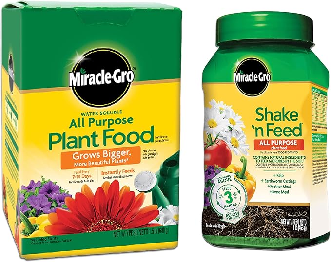 Miracle-Gro Water Soluble All Purpose and Shake 'N Feed Plant Food Bundle: Feeds Flowers, Vegetables, Trees, and Houseplants
