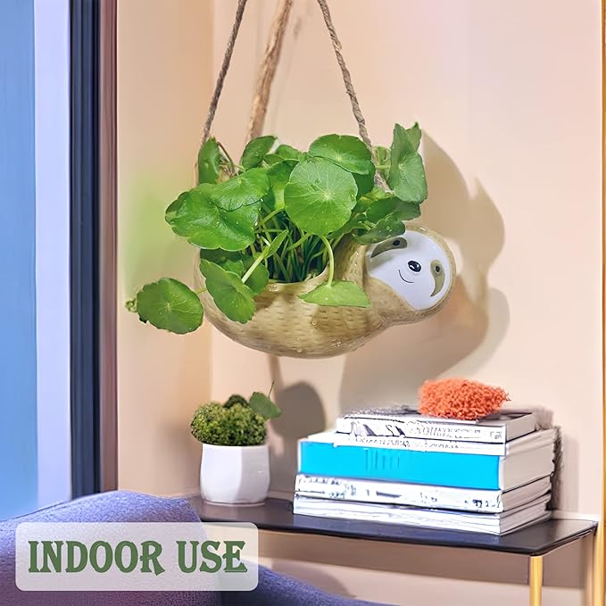 Gardening Gifts for Women, Sloth Gifts, Plant Gifts for Plant Lover Gardener Lady Mom, Cute Garden Gifts, Friend Birthday Gift, Ceramic Sloth Hanging Planter Pot for Indoor Plants Succulent Cactus