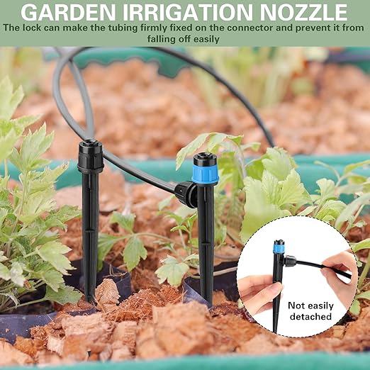 80 Pcs Drip Irrigation Emitters with Adjustable 360 Degree Water Flow Drippers for 1/4 Drip Tubing Sprayer on 5.5 Arrow Stake for Garden Irrigation System(Blue, Black,Lock Barbed)