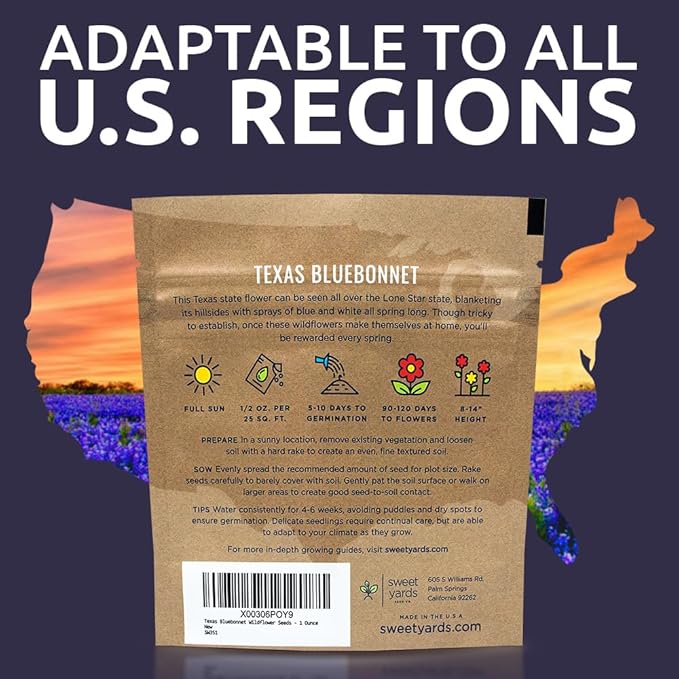 Texas Bluebonnet Wildflower Seeds - Bulk 1/2 Ounce Packet - Over 500 Native Seeds - Texas State Flower!