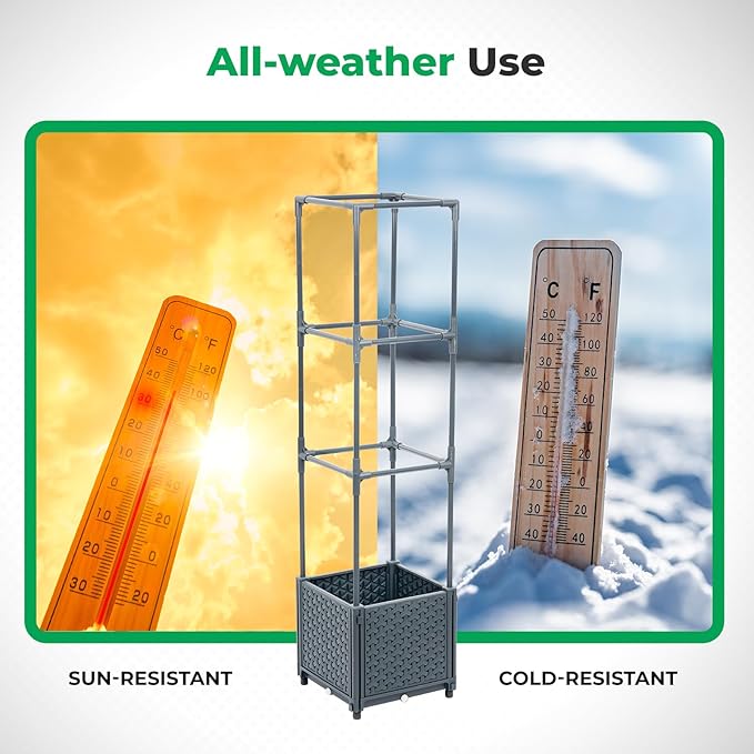 Raised Garden Bed with Tomato Planter Cage, Trellis Planter Boxes for Outdoor Patio Greenhouse Gardening Climbing Vegetables