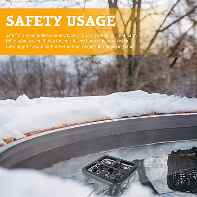 Aobiono Pond Heater De Icer, Winter Thermo Climate Floating Survival Solution for Outdoor Fish Pond Koi, Thermostat Control for Water Stock Tank Livestock Bird Bath Pet, 12 ft Cord (1000W)