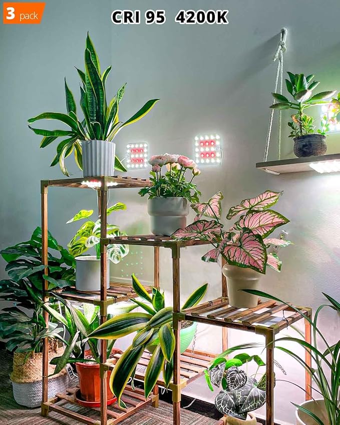 DOMMIA Grow Light, Square 4 Dimmable Full Spectrum High PPFD with Optical Lens, Auto on/Off and 6/12/16H Timer, Suitable for Seed Starting and Easy to Install, 3 Pack