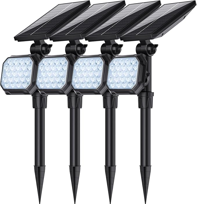 JSOT Solar Spot Lights - 4 Pack Solar Lights Outdoor Waterproof Outdoor Spotlights Landscape Lighting Halloween Light for Garden Yard Tree (Cool Light)