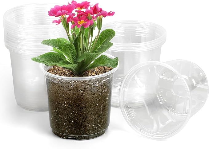 20 Pack 4 Inch Clear Plastic Pots for Plants, Clear Nursery Pots with Drainage Holes, Reinforced Plastic Nursery Pots