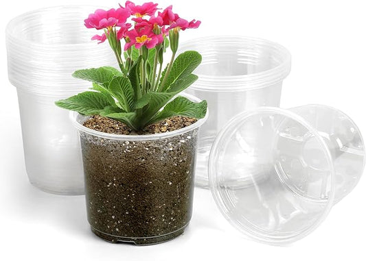 20 Pack 4 Inch Clear Plastic Pots for Plants, Clear Nursery Pots with Drainage Holes, Reinforced Plastic Nursery Pots