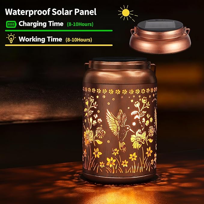 Solar Lanterns Outdoor Waterproof Hummingbird Garden Decor Gifts for Women Mom Grandma Mothers Day Gifts Hanging Solar Lights Metal Solar Decoration Outside for Yard, Backyard, Patio Deals