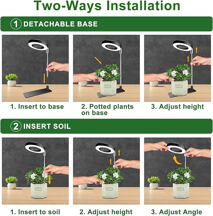 Grow Lights for Indoor Plants, 48 LEDs Full Spectrum Plant Light for Indoor Plants, Height Adjustable Growing Lamp with Base, 3 Optional Spectrums, Auto Timer 3/9/12Hrs, 10 Brightness,2 Pack