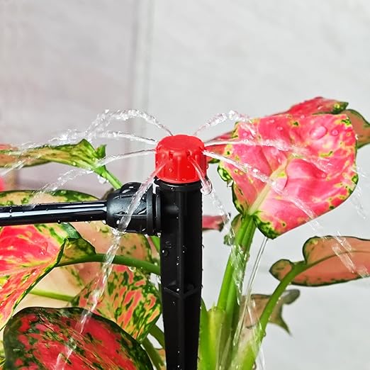 55 Pieces Drip Emitters Stream with Stake for 1/4" Irrigation Tubing: Adjustable 360 Degree Water Flow Irrigation Universal Sprayer Drip Pipe Sprinklers Fittings for Garden Watering System