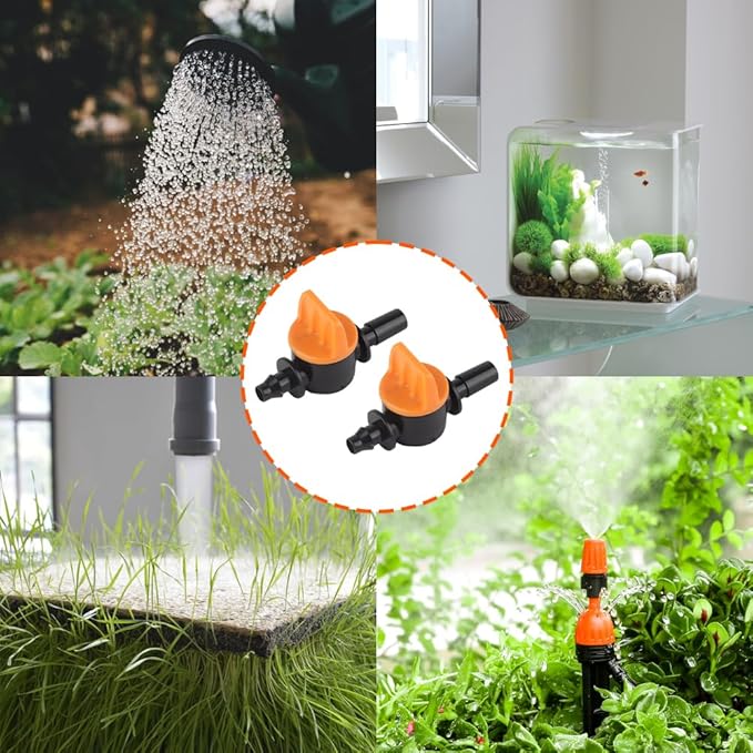 1/4 Inch Drip Tube Shut off Valve, Universal Tubing Irrigation Coupling Switch Plastic Hose Pipe Tube Drip Line Cut Off Barbed Adapter Through Connector Leakproof Fittings for Garden Lawn 50PCS