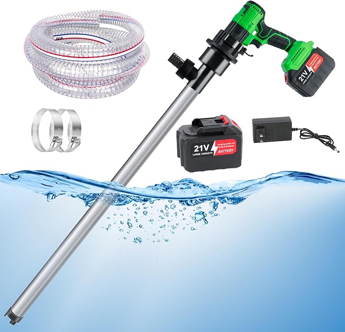 Updated Cordless Stick Water Transfer Pump With 21V Battery, 720GPH Portable Utility Water Pump (With Battery And Charger) Suitable for Garden, Pool, Pond, Deep Well Draining, Maximum Head 32FT