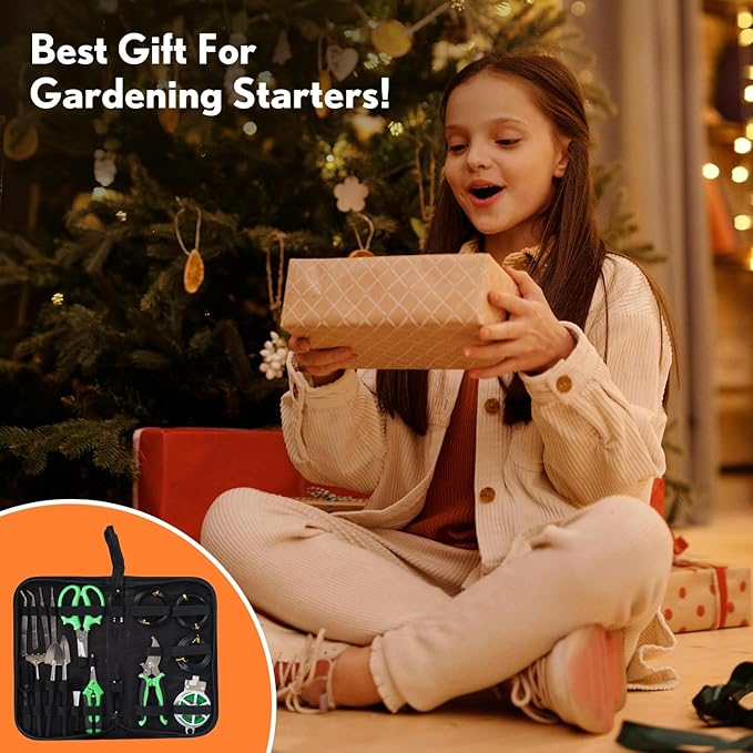 Bonsai Tools Kit 20 Pcs Garden Tools Set for Beginner, Includes Bonsai Wire Kit, Plant Mat, Pruning Shears, Bonsai Scissors, Succulent Tools in Leather Storage Bag, Gardening Gift for Women Men