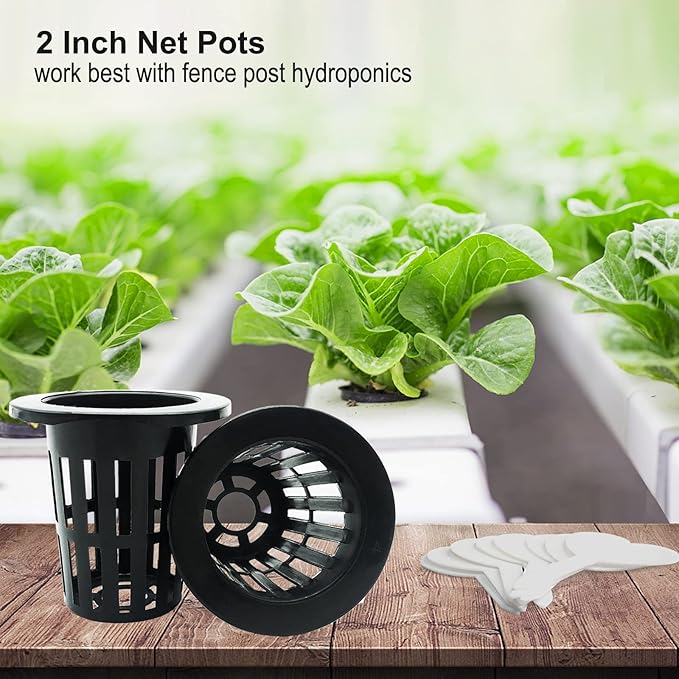 100 Pack 2 inch Net Pots Hydroponics Supplies Cups, Round Wide Lip Design Orchids Aquaponics Garden Slotted Mesh Heavy Duty Net Pot with 20Pcs Plant Labels