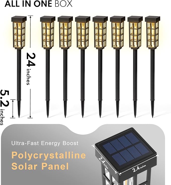 PASAMIC Solar Pathway Lights Outdoor8 Pack Solar Pathway Lights, LED Solar Lights Outdoor, IP65 Waterproof Outdoor Solar, Landscape Lighting for Patio Driveway Decor, Transparent