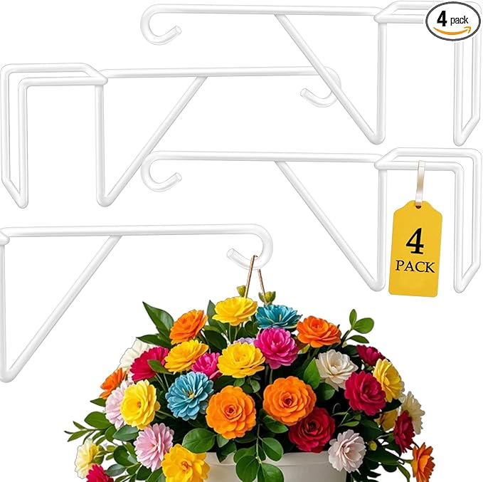 Zacool Vinyl Fence Hooks-4 Pack 5 x 10 Inches Heavy Duty White Patio Hooks Coated Steel Fence Hangers for Hanging Plants Bird Feeders,Lights,Basket,Pool Tools