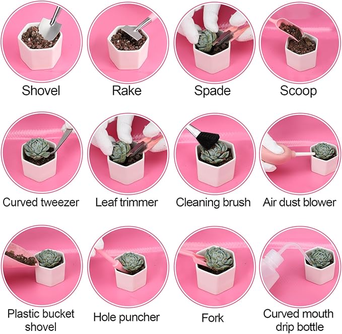 44 pcs Succulent Tool Set - 30.7in Indoor Plant Repotting Mat and 19 Pcs Mini Gardening Hand Tools Bag, Garden Plants Transplanting Supplies for Women Christmas Holiday Gardener Gifts Outdoor, Pink
