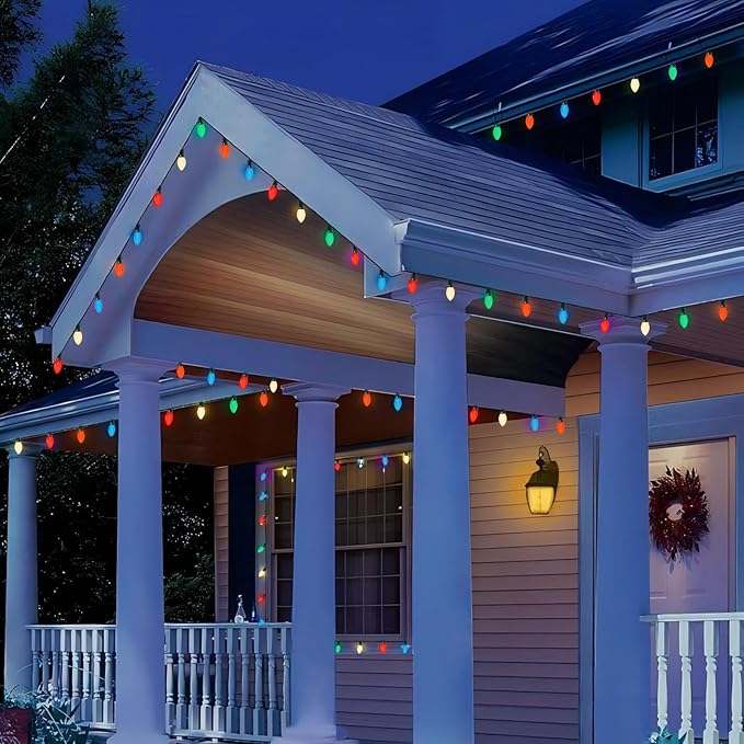 C7 Christmas Lights 25Ft 5 Multicolor Outdoor String Lights with 27 C7 Ceramic Bulbs, Vintage Christmas Decorations UL Listed for Outdoor Indoor Holiday Party Wedding Patio Garden