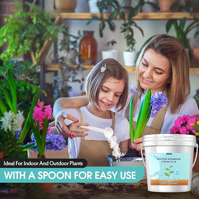 5LB Water Storing Crystals for Plants with Spoon, Water Gel Solves Plant Over-Watering and Drought Problems, Keeps The Soil Moist, Small Water Storing Polymer Crystals for Plants Candle