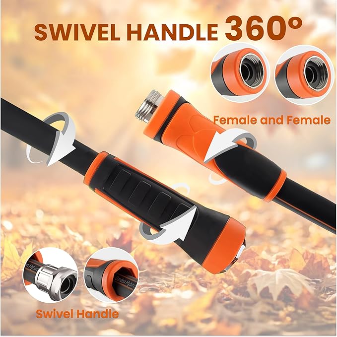 Giraffe Tools Garden Leader Hose 10ft x 5/8", Short Water Hose Heavy Duty, Flexible, Lightweight Hybrid Hose with Swivel Handle, Double Female Fittings, Burst 600 PSI