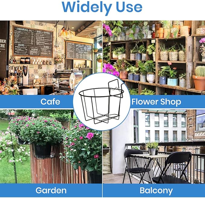 TreeLen 3Pack 10inch Railing Planters Outdoor Balcony Hanging Baskets for Plants Fence Planters Metal Potted Stand Indoor Porch Railing Planters Flower Pot Holder