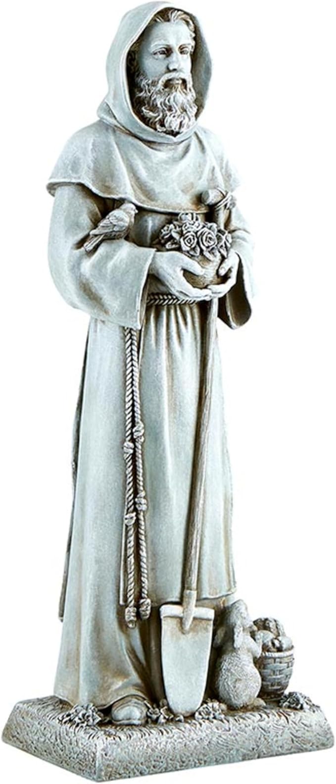 Garden Statue - Stone-Resin Saint Fiacre Indoor/Outdoor Catholic Sculpture, 12" Tall