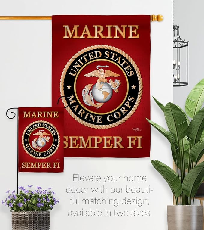 Breeze Decor FK108057-BO Marine Corps Americana Military Decorative Vertical Kit, 1 x House & 1 x Garden Flags, Thick Fabric