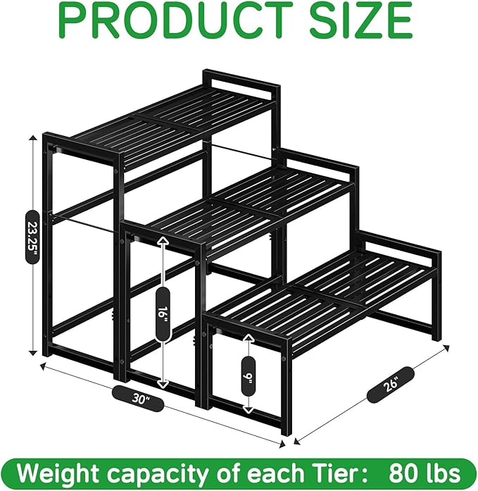 3-Tier Plant Stand Outdoor Indoor Waterproof, Stackable Heavy Duty Tall Plant Shelf Flower Pot Holder, Display Rack for Garden, Patio, Balcony, Black