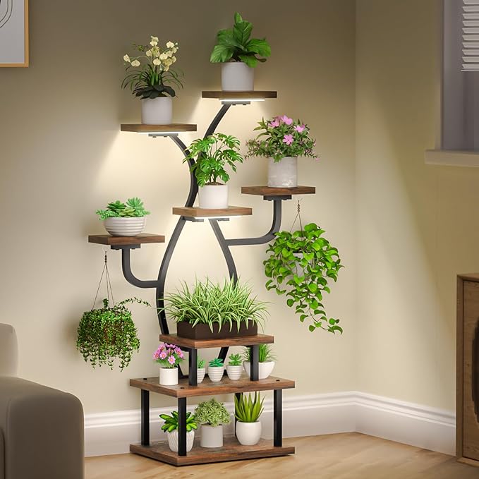 Plant Stand Indoor with Grow Light, 8 Tiered 48" Small Plant Shelf, Corner Plant Stand Stand for Indoor Plants Multiple, Metal Humen-Shaped Plant Flower Holder, for Living Room, Patio, Balcony