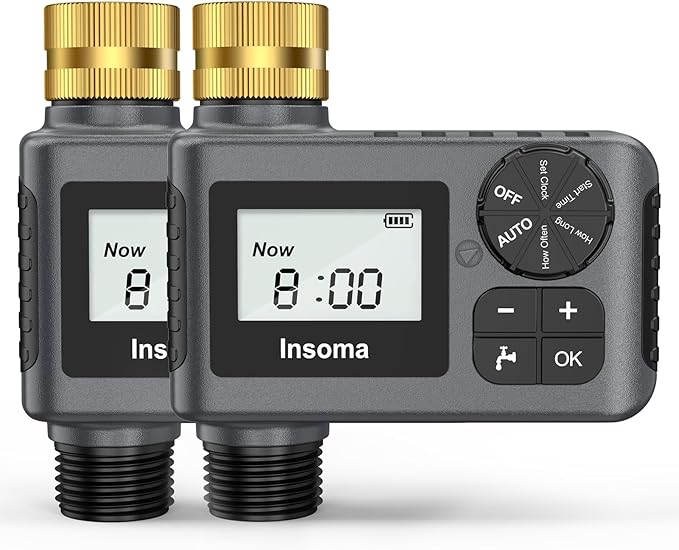 2 PCS Water Timer with Brass Inlet, Water Sprinkler Timer with Rain Delay/Manual/Automatic Drip Irrigation and Lawn Watering System for Yard