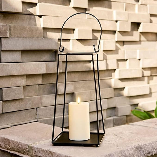 LampLust Black Lanterns Decorative Outdoor with Flameless Candle, 12 Inch, Black Metal Candle Lantern, No Glass, Batteries Included, Outdoor Lanterns for Front Porch or Patio, Farmhouse Outdoor Décor