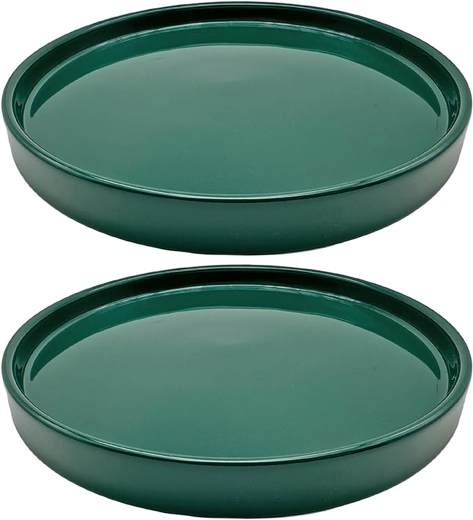 2 Pack Ceramic Plant Saucer Pot Tray 7 Inch, Planter Saucers 4 5 6 7 8 9 10 11 12 13 Inch for Indoors Outdoor, Durable Sturdy Flower Drainage drip Water Tray for Glazed Pots Base (7 Inch-Green)