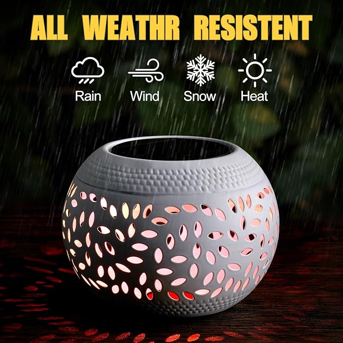 Reginary 2 Pcs Solar Table Lantern Outdoor Waterproof Dancing Flashing Flame 7 Color 2 Modes Metal Tabletop Light Desktop Decorative Lamp Auto On/Off Lighting for Patio Garden Pathway Yard (White)