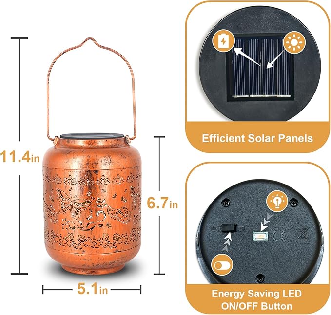 Butterfly Solar Lanterns Outdoor Hanging Waterproof Butterfly Garden Decor Christmas Gifts for Women Mom Grandma Metal Solar Lights Decoration Outside for Yard, Patio,Pathway Landscape