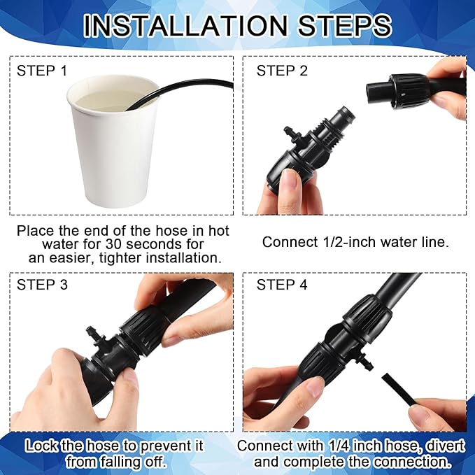 40 Pcs 1/2" Tubing Irrigation Fittings Kit 1/2 ID x 0.6-0.63 OD 16 mm Drip Irrigation Barbed Connectors Include 6 Switch Valves 18 Barbed Tee 8 Ends 4 Adapters 4 Elbows (Black and Blue)