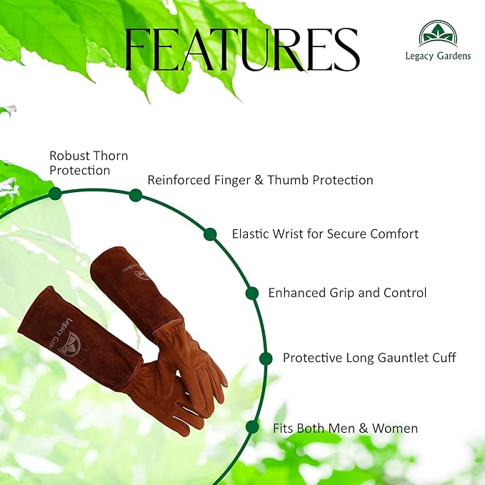 Thorn Resistant Leather Gardening Gloves for Men & Women – Long Gauntlet Rose Pruning Gloves with Forearm Protection for Pruning and Yard Work - XL Brown