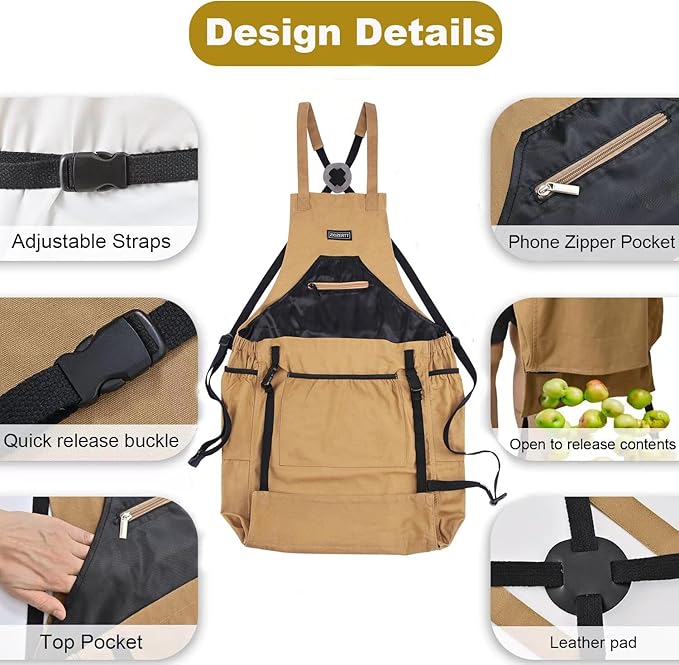 Gardening Apron, Canvas Garden Aprons with 6 Pockets and Harvesting Pouch for Women and Men,Gardener Gifts