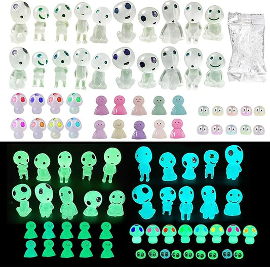 BEZALEL Glow in the Dark Tree Spirits, 49 Pcs Luminous Elves Tree Ghosts Figurines Kit, Mini Glow Fairy Garden Accessories Outdoor with Mini Mushrooms for Garden Bonsai Succulent Terrarium Decorations