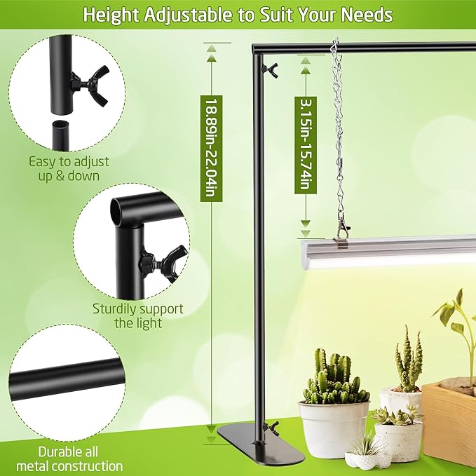 Saillong Seedling Grow Light with Stand for Indoor Plants, 18W Full Spectrum LED Grow Lamp with Metal Stand, Height Adjustable Seedling Grow Light for Seed Starting, Germination, Hydroponic (2 Pack)