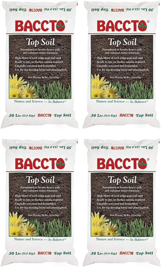 50 Pound Baccto Top Soil for Lawns, Gardens, and Raised Planting Beds with Reed Sedge, Peat, and Sand, (4 Pack)