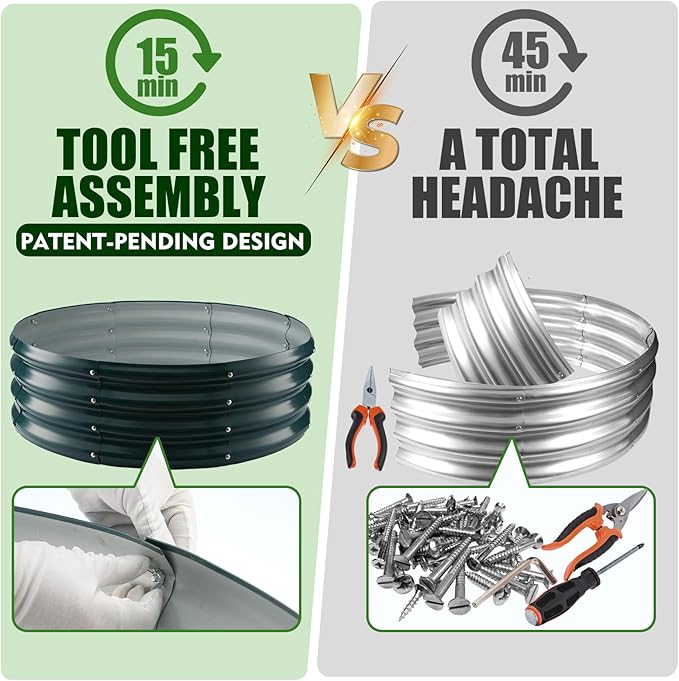 Galvanized Raised Garden Bed for Gardening - 3x3x1ft Round Thickened Metal Planter Box Outdoor for Vegetables, Flowers,Herbs,Above Ground Garden Containers Green