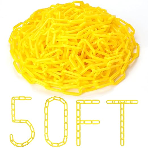Vicenpal 50ft Plastic Barrier Chain Yellow Plastic Chain Links Weatherproof Safety Link Crowd Control Barriers Garden Fence Decoration (1 Pieces)