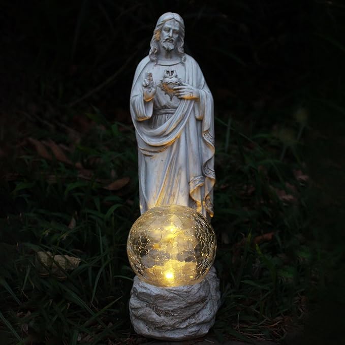 Jesus Statue Outdoor Decor Solar Lights, Religious Garden Statue, Blessed Father Outdoor Figure for Home/Garden Decor, Gift for Men/Father(11.22" H)