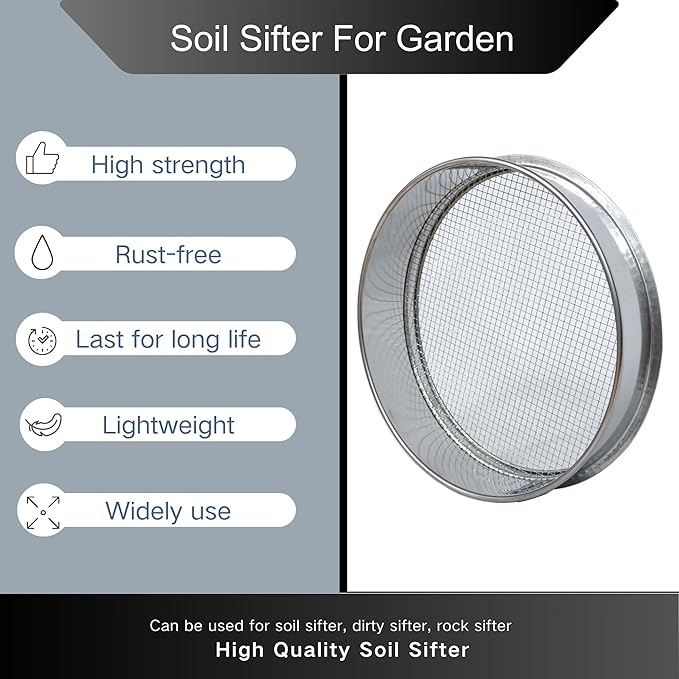 Garden Soil Sifter -10" Sifting Pan-Sieve for Sand Rocks Dirt Compost (1/4”Mesh Screen)