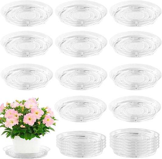 20 Pack Clear Plastic Plant Saucer 8 Inch Drip Trays Small Plant Plate Dish for Indoor Flower Pots and Planters, Bulk