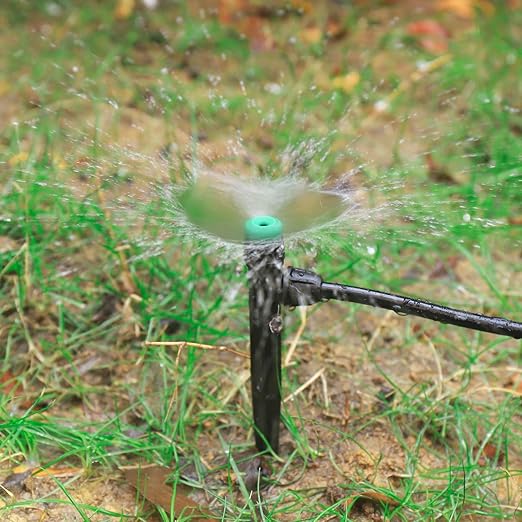 50pcs Drip Irrigation Emitters Sprayer for 1/4" Drip Irrigation Tubing Adjustable 360 Degree Water Flow Drippers on 6.5" Sturdy Stake with Lock Barbed Irrigation Drippers for Watering System